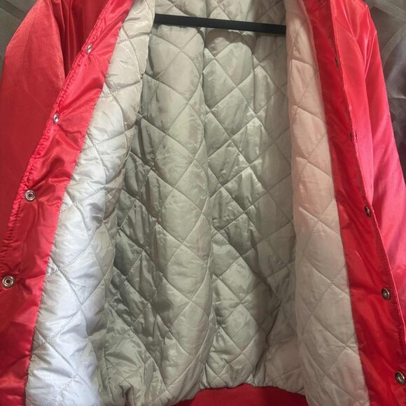 Vintage Cardinal Red Satin Bomber Jacket Size S Nylon – Minor Stain on Label Are - Picture 5 of 9